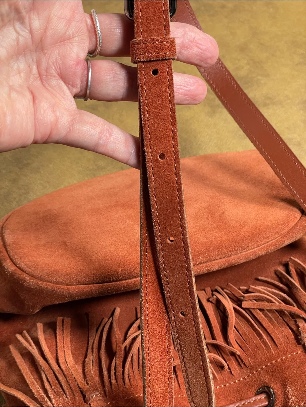 Longchamp Paris Rocks Velours Suede Fringe Bucket Crossbody Rust - Picture 13 of 13